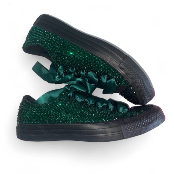 Emerald Green Crystal Low Top Converse Sizes 5-14 New In Box With Ribbon Laces - Picture 4 of 15
